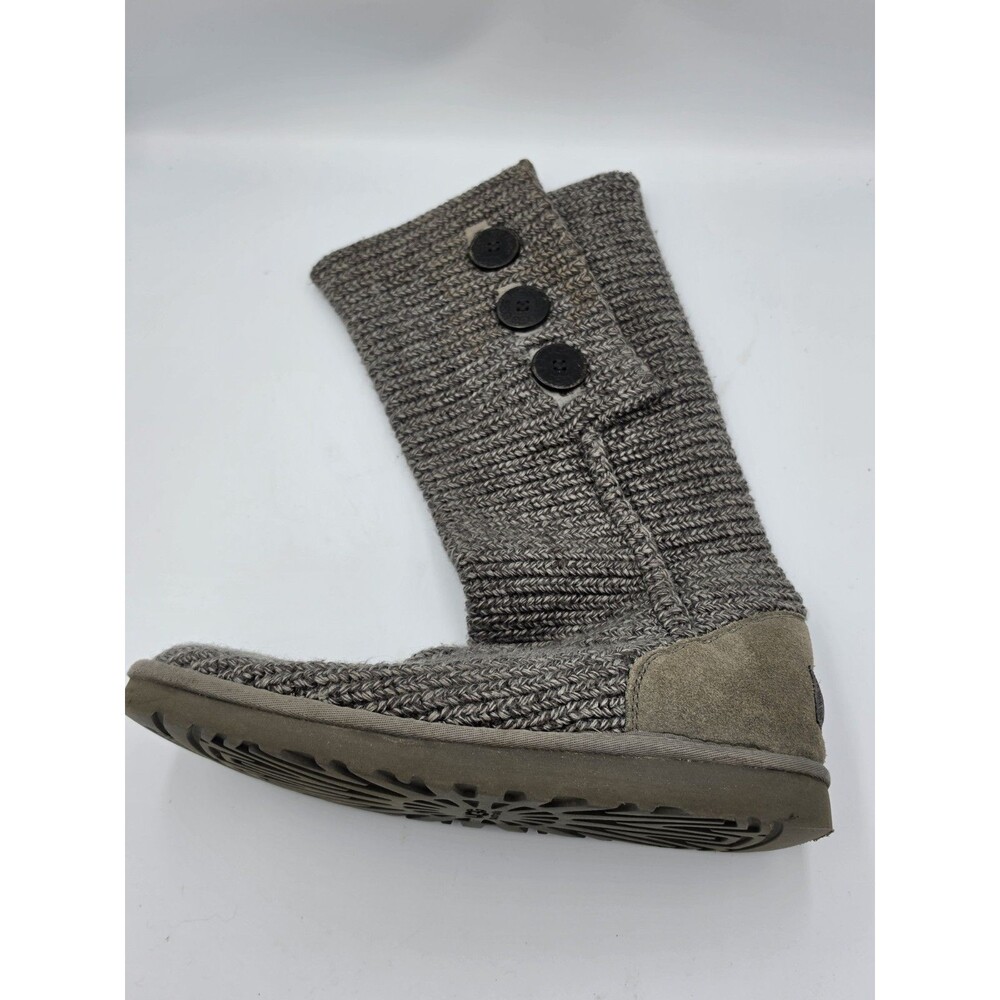 Ugg Classic Cardy Gray Knit Tall Winter Boots Buttons Women's Size 10